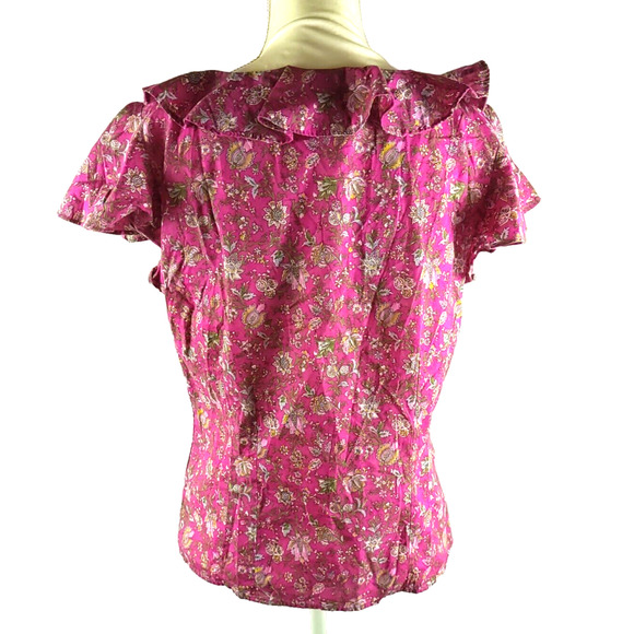 Chaps Women's Shirt Size 14 Dark Pink Flowers Ruffles Boho Hippy Fun - Picture 4 of 6